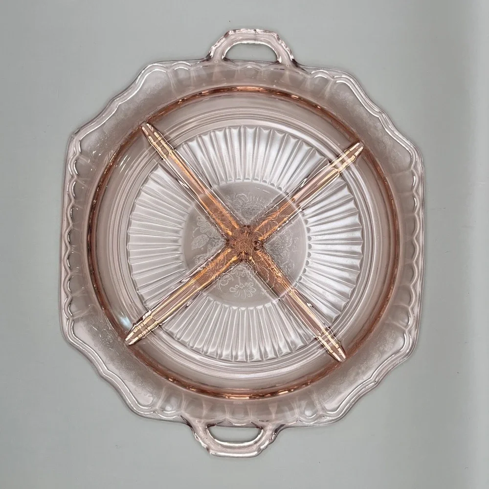 Vtg‎ Hocking Glass Mayfair Pink Depression Glass Divided Relish Tray 10